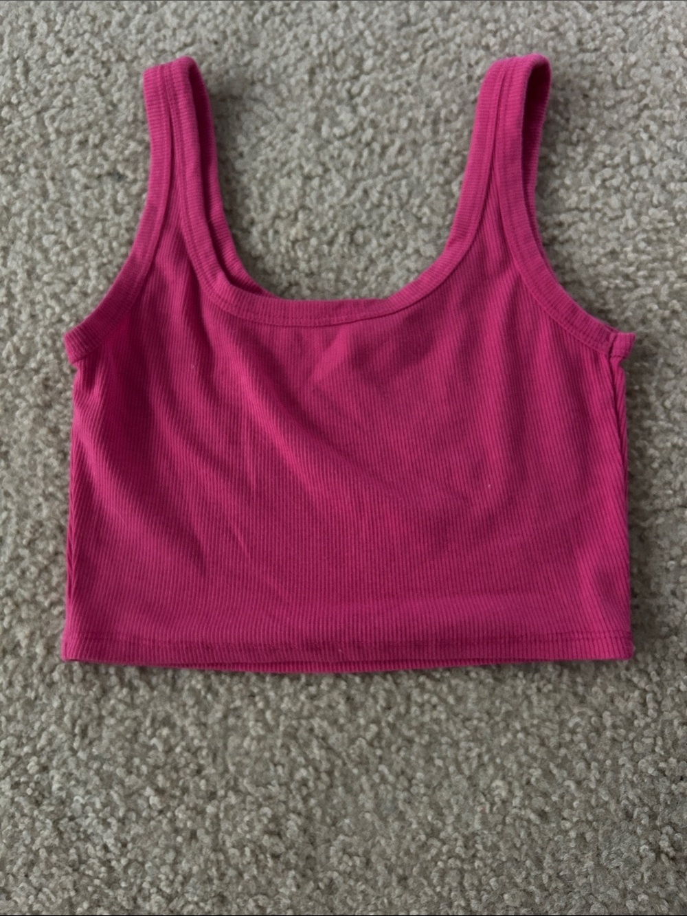 SHEIN Hot Pink Ribbed Scoop Neck Crop Tank